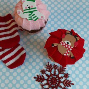 Set of  Two Pretend FELT Christmas CUPCAKES